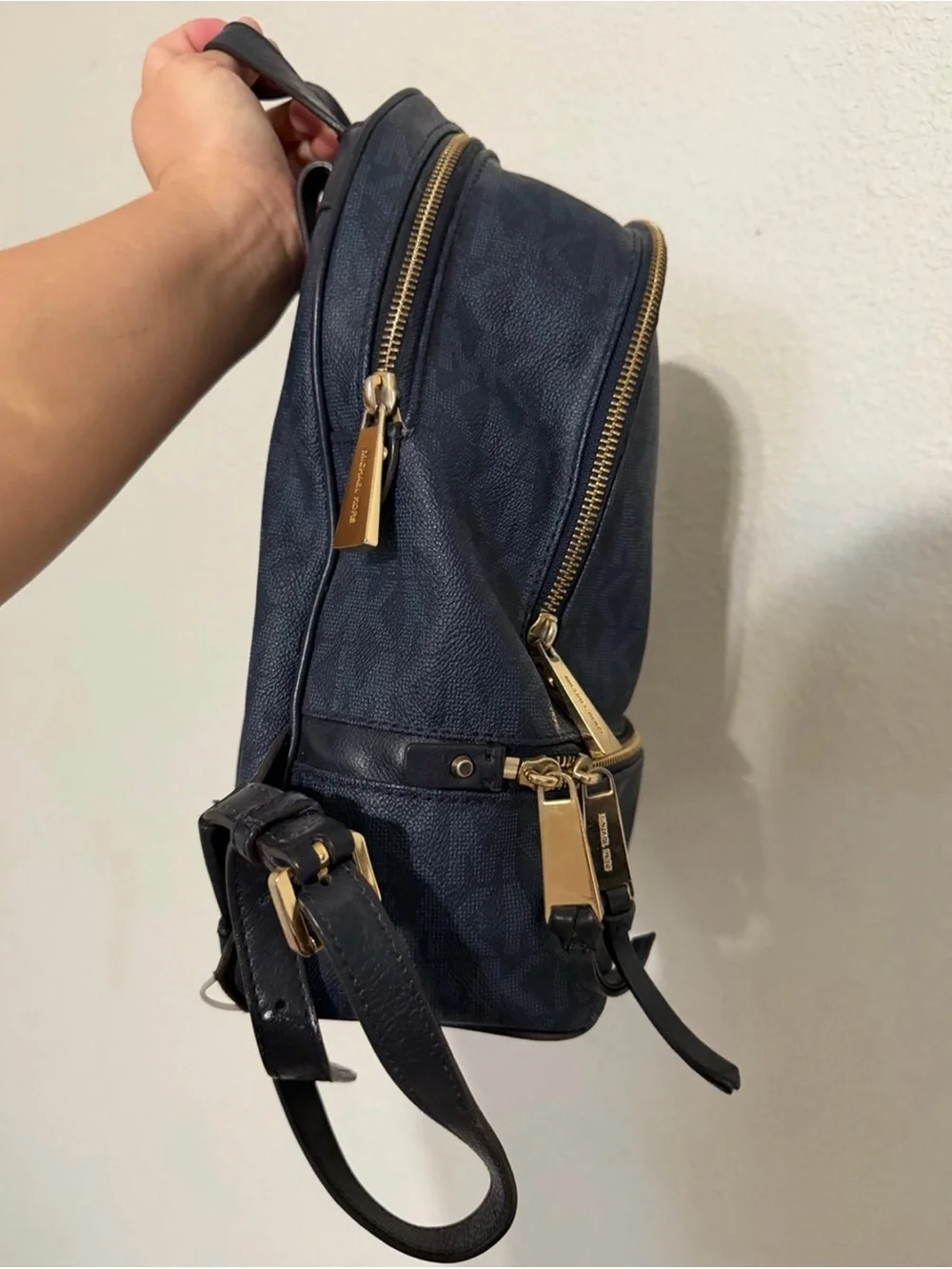 Michael Kors Black Logo-Print Mini Backpack with Gold Hardware